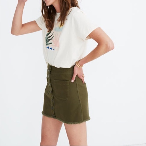 Maxwell Army Green Button Canvas Skirt - Picture 2 of 6